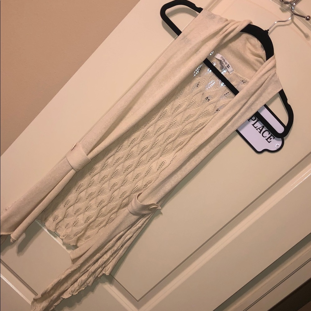 Forever 21 Cream Cable Knit Open-Front Draped Vest